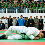 Kurash Competition**

"A Kurash competition in Turkmenistan, fully clothed athletes in traditional coats grappling on a mat, a crowd watching in the background, appropriate attire, safe for work, perfect anatomy, natural proportions, professional sports photography, high quality, modest."

**